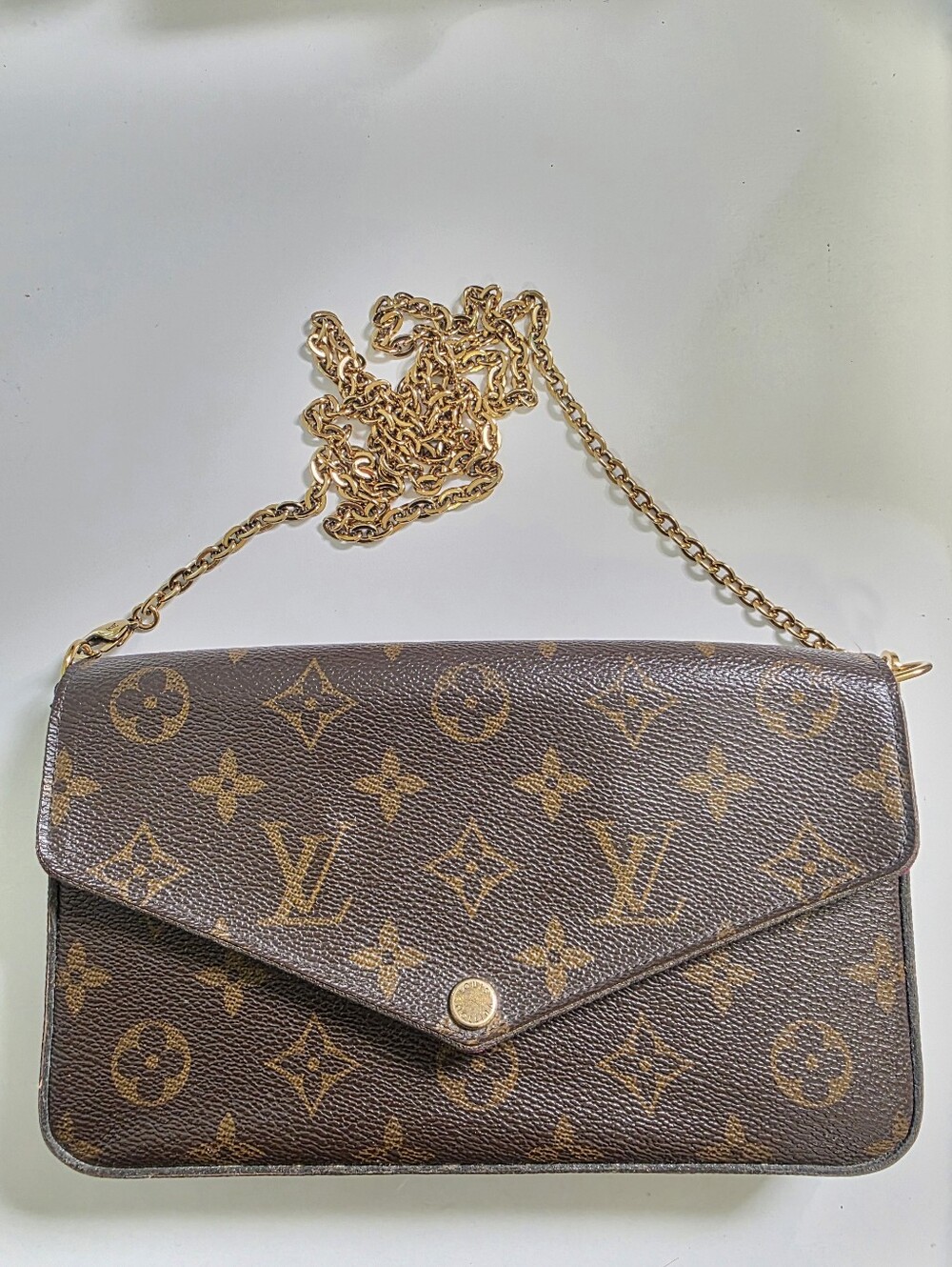 Auth Louis Vuitton Felicia Pochette Chain Wallet